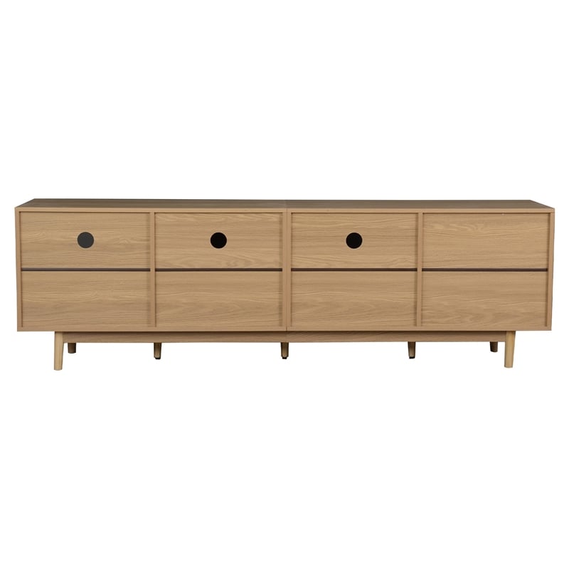 TV Media Cabinet- 2 Rattan Doors- 3 Drawers- 1 Shelf- Natural Brown 77 Inch