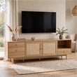 TV Media Cabinet- 2 Rattan Doors- 3 Drawers- 1 Shelf- Natural Brown 77 Inch