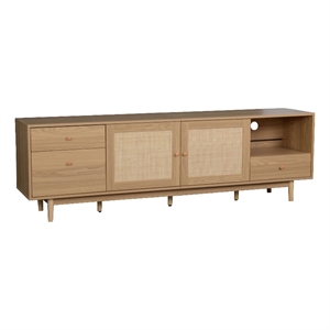TV Media Cabinet- 2 Rattan Doors- 3 Drawers- 1 Shelf- Natural Brown 77 Inch