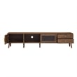 TV Media Cabinet- Glass Sliding Doors- 2 Drawers- Natural Brown- 77 Inch
