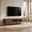 TV Media Cabinet- Glass Sliding Doors- 2 Drawers- Natural Brown- 77 Inch