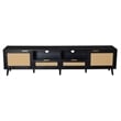 Yumi TV Media Cabinet- 2 Rattan Doors w Drawers- 2 Shelves- Black 79 Inch