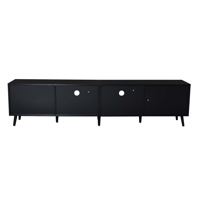 Yumi TV Media Cabinet- 2 Rattan Doors w Drawers- 2 Shelves- Black 79 Inch