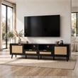 Yumi TV Media Cabinet- 2 Rattan Doors w Drawers- 2 Shelves- Black 79 Inch