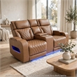 Jasi Power Recliner Loveseat- Bluetooth- USB Ports- Brown Faux-Leather