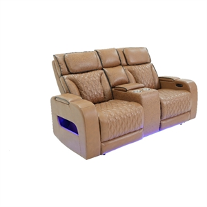 Jasi Power Recliner Loveseat- Bluetooth- USB Ports- Brown Faux-Leather