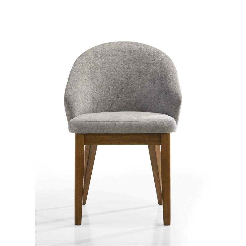 Andy Barrel-Back Dining Chairs with Walnut Legs- Set of 2- Gray Fabric