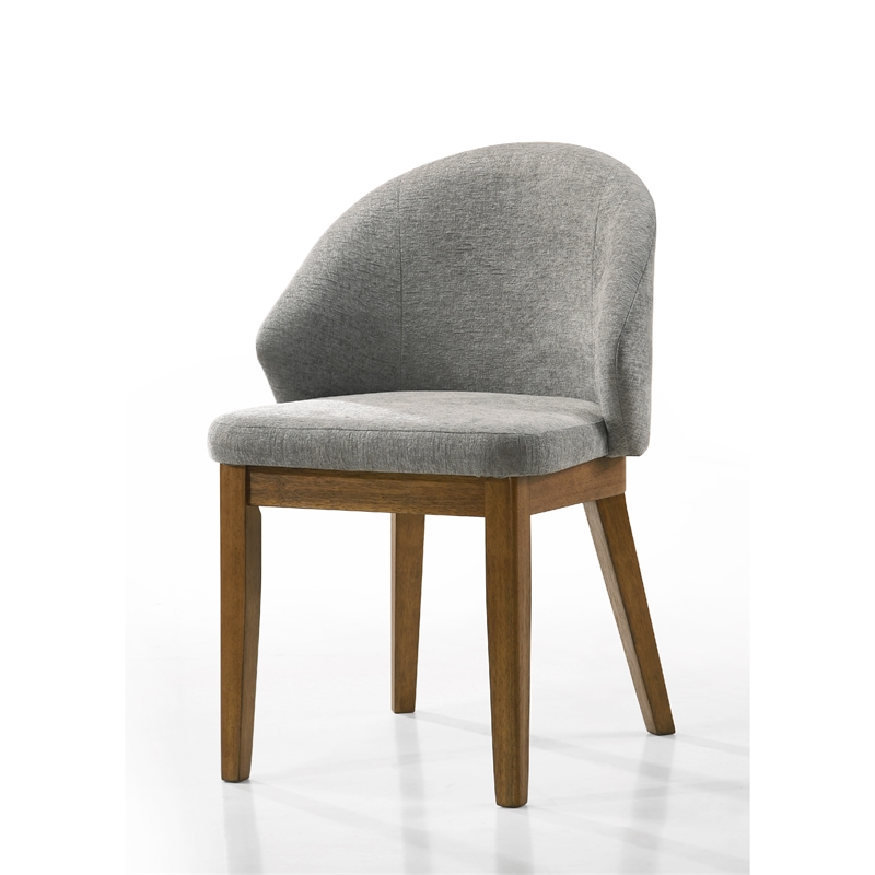 Andy Barrel-Back Dining Chairs with Walnut Legs- Set of 2- Gray Fabric