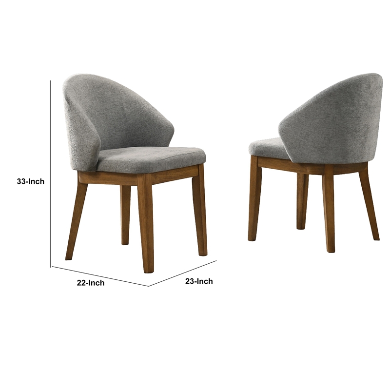 Andy Barrel-Back Dining Chairs with Walnut Legs- Set of 2- Gray Fabric