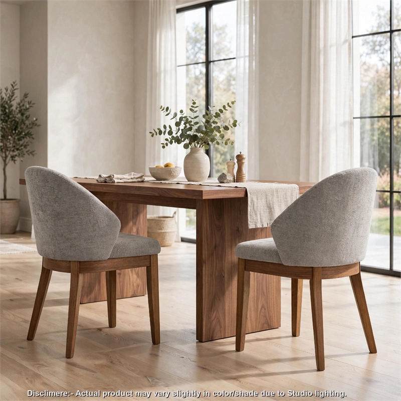 Andy Barrel-Back Dining Chairs with Walnut Legs- Set of 2- Gray Fabric