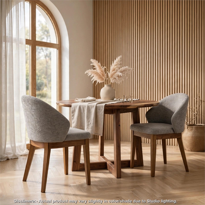 Andy Barrel-Back Dining Chairs with Walnut Legs- Set of 2- Gray Fabric