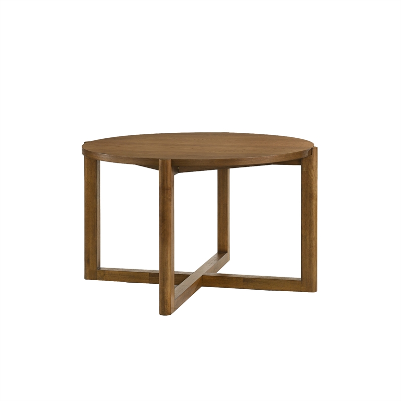 Andy 5pc Dining Table Set- Cross-Sled Base- Gray Fabric Chairs- Brown Wood