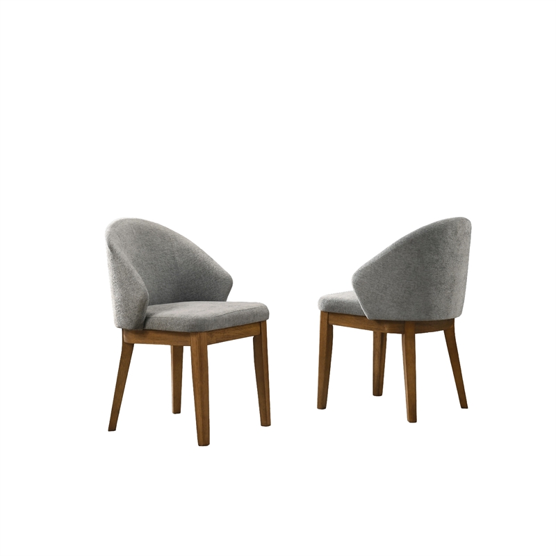 Andy 5pc Dining Table Set- Cross-Sled Base- Gray Fabric Chairs- Brown Wood