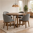Andy 5pc Dining Table Set- Cross-Sled Base- Gray Fabric Chairs- Brown Wood