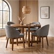 Andy 5pc Dining Table Set- Cross-Sled Base- Gray Fabric Chairs- Brown Wood