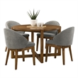 Andy 5pc Dining Table Set- Cross-Sled Base- Gray Fabric Chairs- Brown Wood