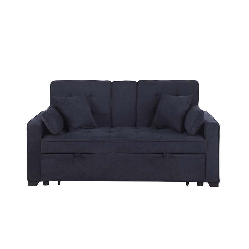 Oli Convertible Sleeper Loveseat- USB- 4 Throw Pillows- Gray Woven Fabric