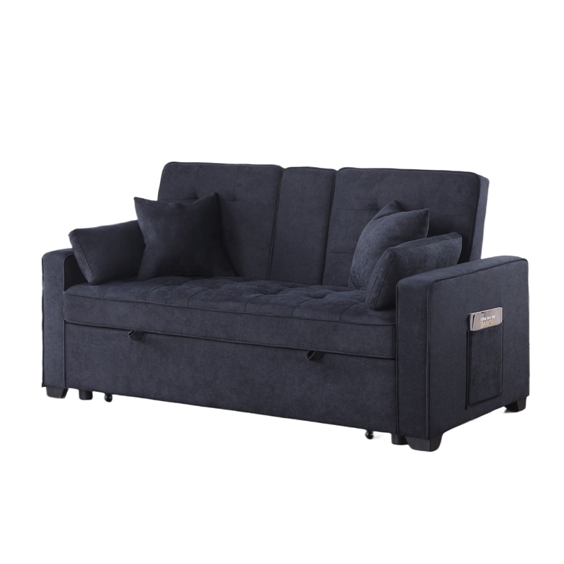 Oli Convertible Sleeper Loveseat- USB- 4 Throw Pillows- Gray Woven Fabric