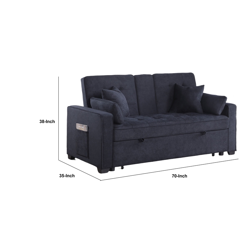 Oli Convertible Sleeper Loveseat- USB- 4 Throw Pillows- Gray Woven Fabric