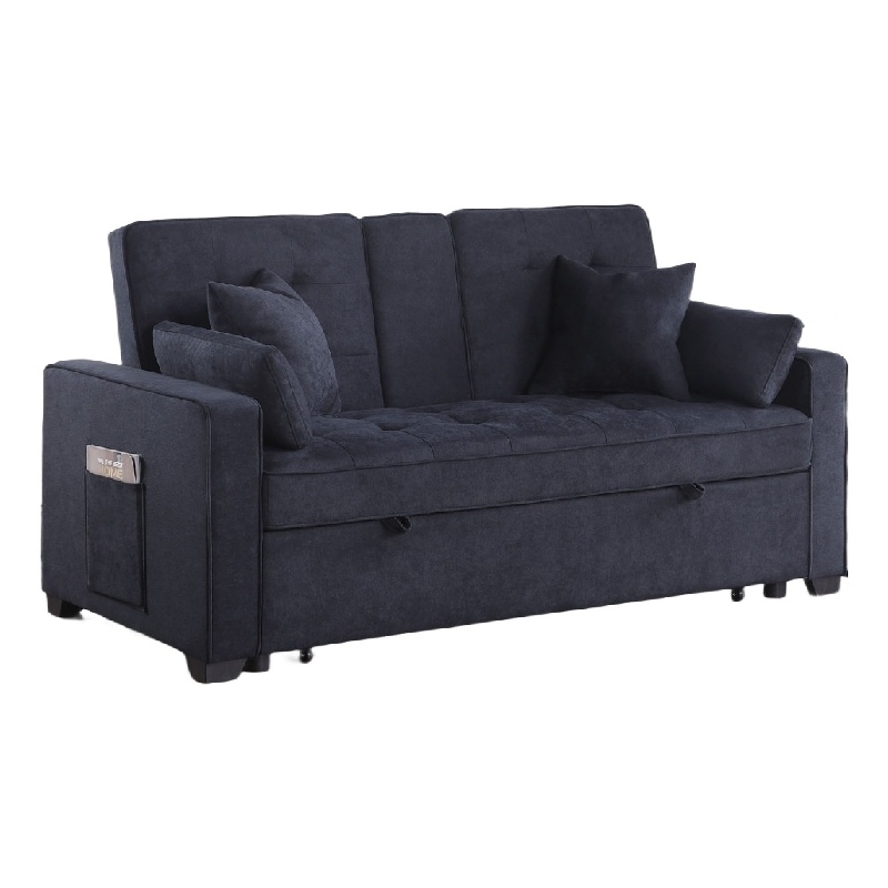 Oli Convertible Sleeper Loveseat- USB- 4 Throw Pillows- Gray Woven Fabric