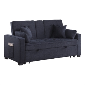 Oli Convertible Sleeper Loveseat- USB- 4 Throw Pillows- Gray Woven Fabric