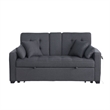Oli Convertible Sleeper Loveseat- USB Ports- 4 Throw Pillows- Gray Linen