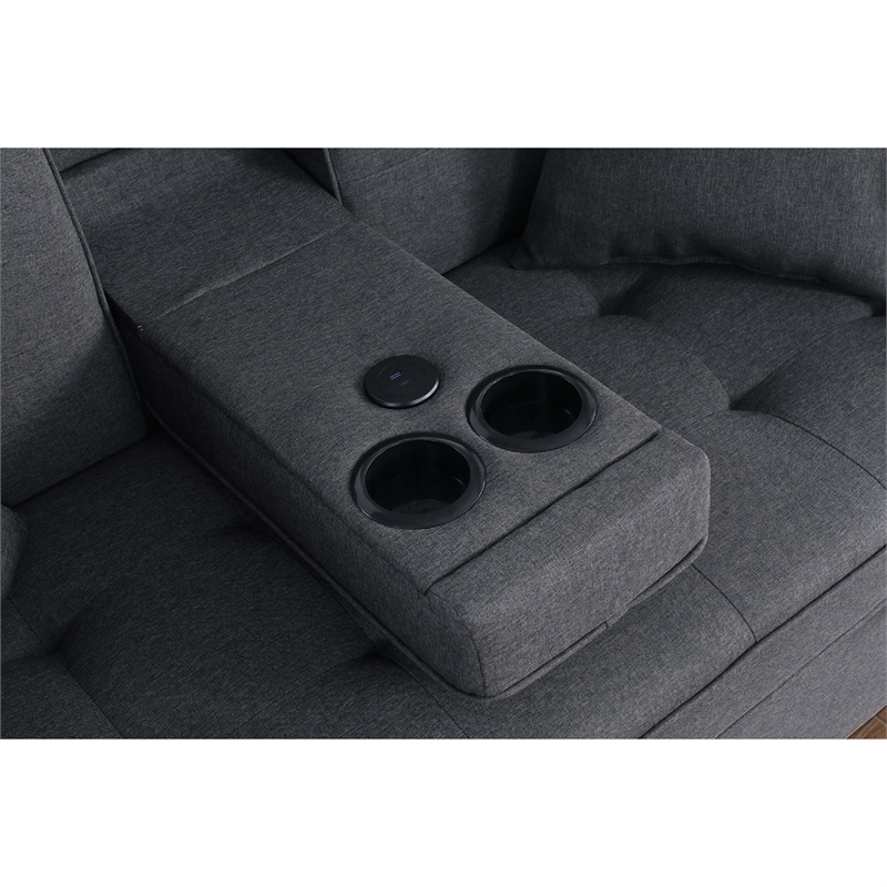 Oli Convertible Sleeper Loveseat- USB Ports- 4 Throw Pillows- Gray Linen