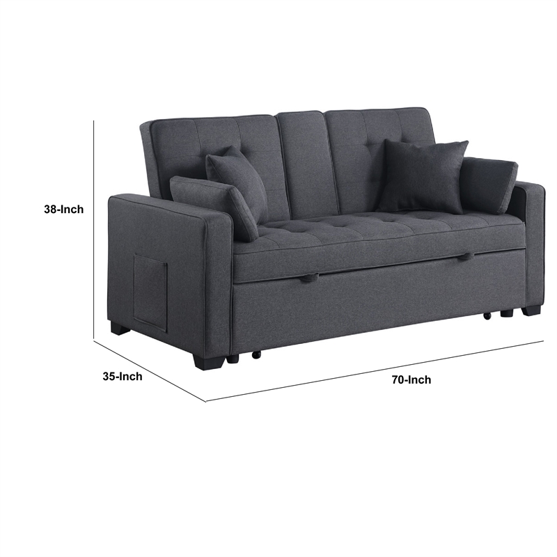 Oli Convertible Sleeper Loveseat- USB Ports- 4 Throw Pillows- Gray Linen