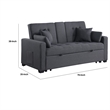 Oli Convertible Sleeper Loveseat- USB Ports- 4 Throw Pillows- Gray Linen