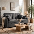 Oli Convertible Sleeper Loveseat- USB Ports- 4 Throw Pillows- Gray Linen
