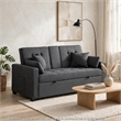 Oli Convertible Sleeper Loveseat- USB Ports- 4 Throw Pillows- Gray Linen
