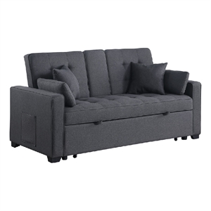 Oli Convertible Sleeper Loveseat- USB Ports- 4 Throw Pillows- Gray Linen