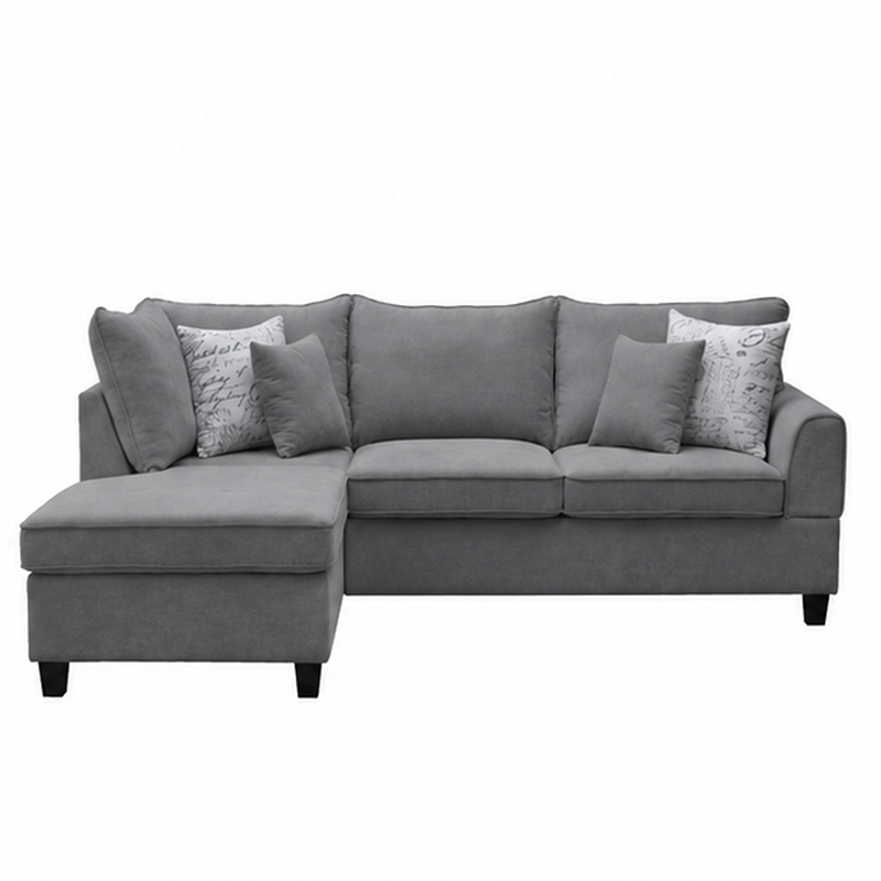 Kyna Sectional Sofa with Storage Ottoman- Throw Pillows- Gray Fabric
