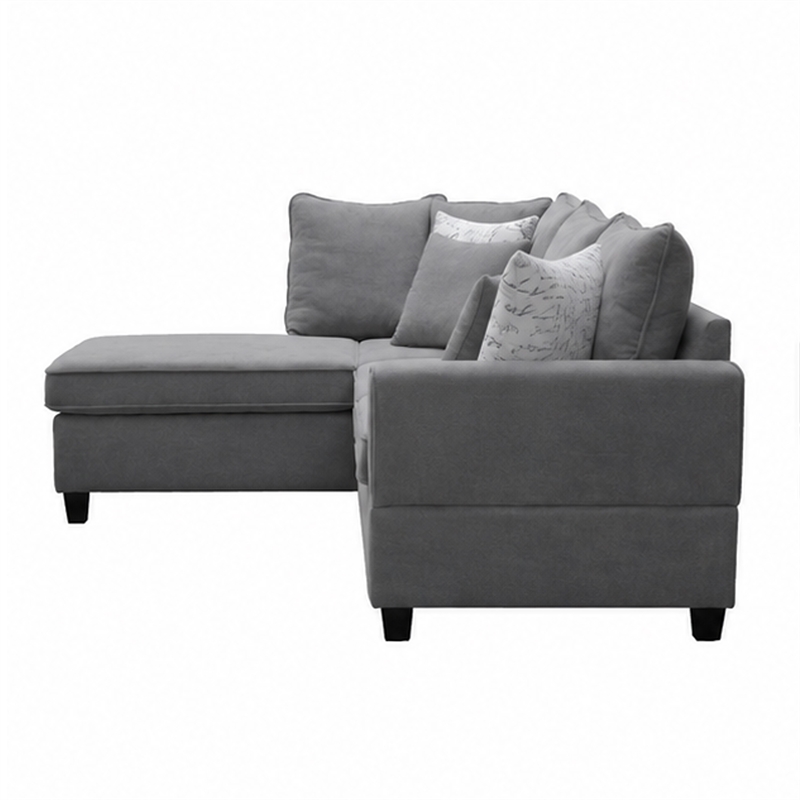 Kyna Sectional Sofa with Storage Ottoman- Throw Pillows- Gray Fabric