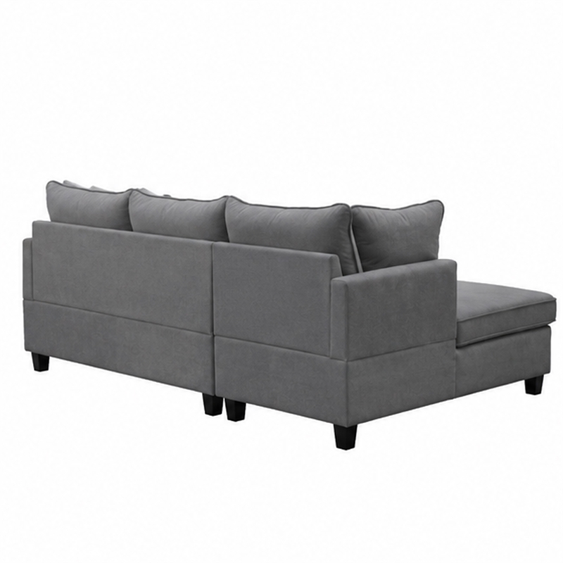 Kyna Sectional Sofa with Storage Ottoman- Throw Pillows- Gray Fabric