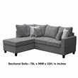 Kyna Sectional Sofa with Storage Ottoman- Throw Pillows- Gray Fabric