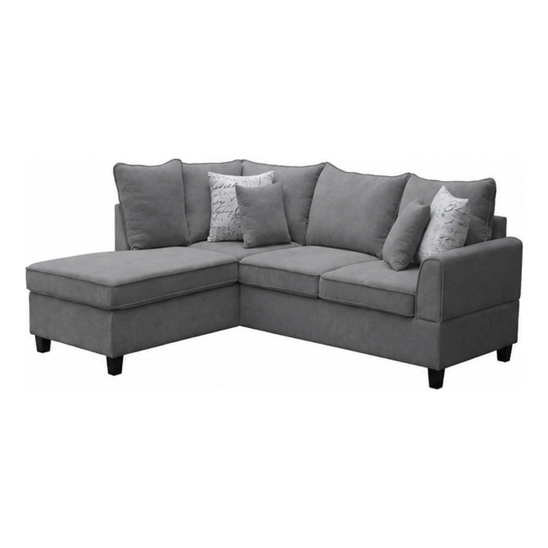 Kyna Sectional Sofa with Storage Ottoman- Throw Pillows- Gray Fabric