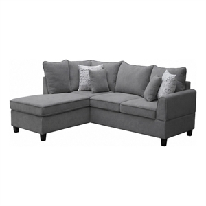 Kyna Sectional Sofa with Storage Ottoman- Throw Pillows- Gray Fabric