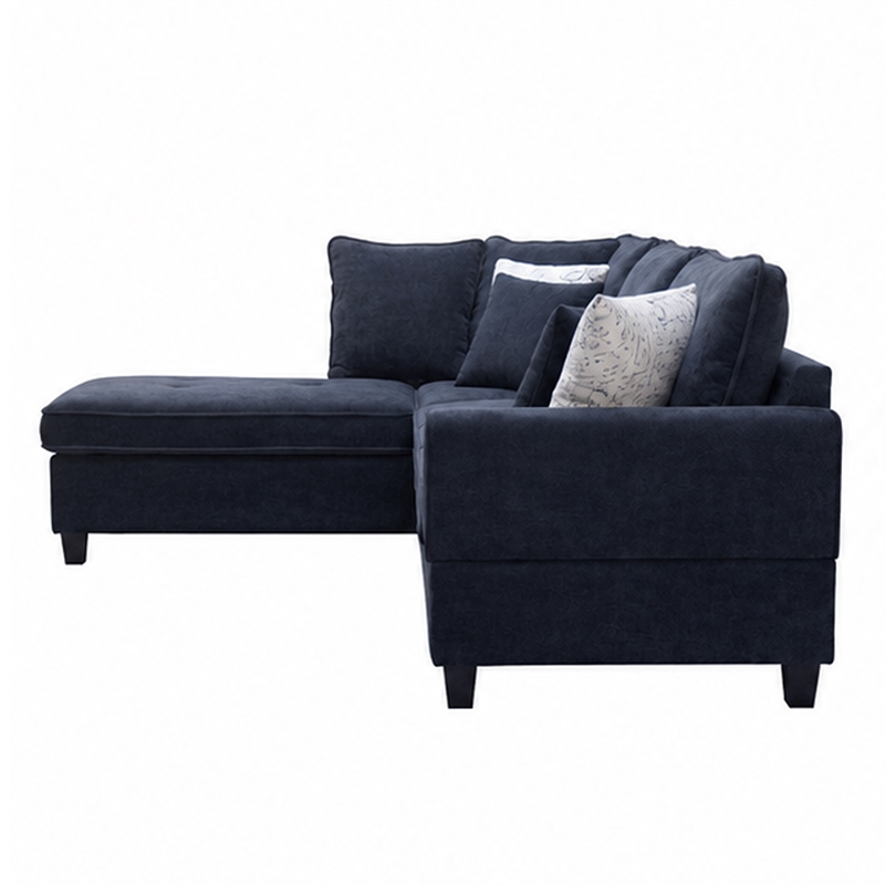 Kyna Sectional Sofa with Storage Ottoman- Throw Pillows- Black Fabric