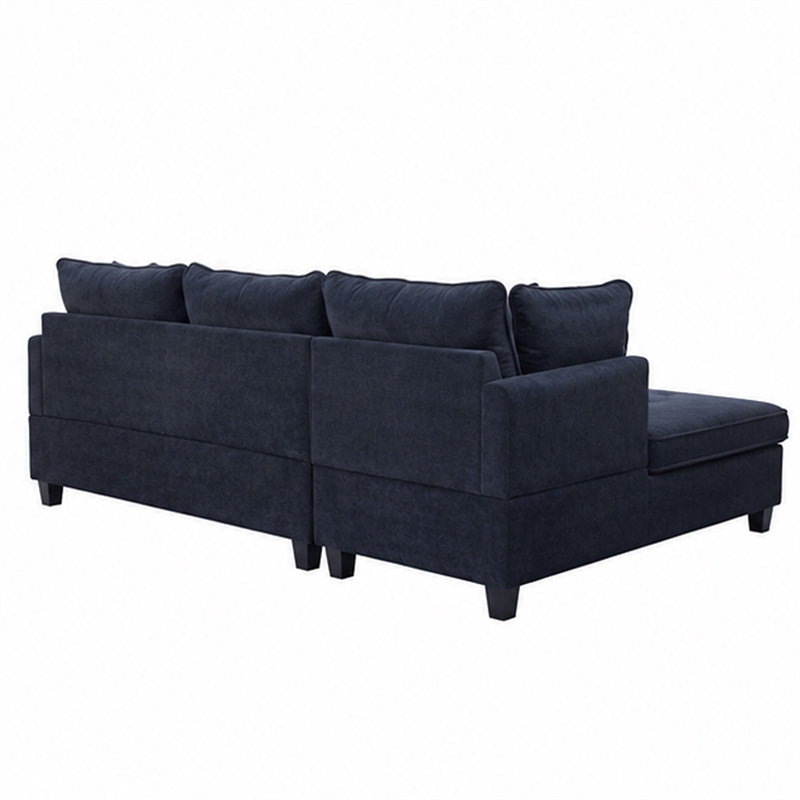 Kyna Sectional Sofa with Storage Ottoman- Throw Pillows- Black Fabric