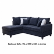 Kyna Sectional Sofa with Storage Ottoman- Throw Pillows- Black Fabric