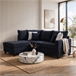 Kyna Sectional Sofa with Storage Ottoman- Throw Pillows- Black Fabric