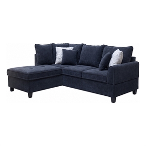 Kyna Sectional Sofa with Storage Ottoman- Throw Pillows- Black Fabric