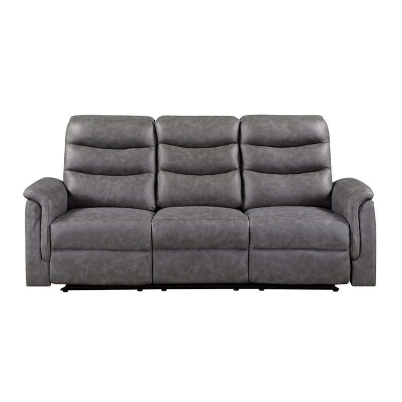 Meloni Double Glider Reclining Sofa- Drop-Down Table- Gray Microfiber
