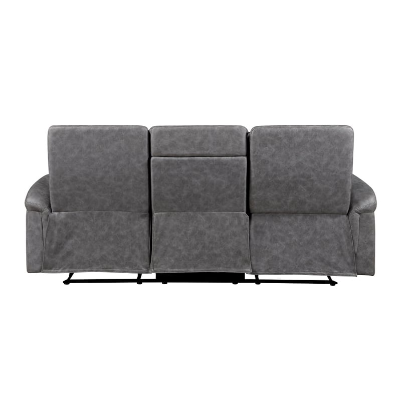 Meloni Double Glider Reclining Sofa- Drop-Down Table- Gray Microfiber