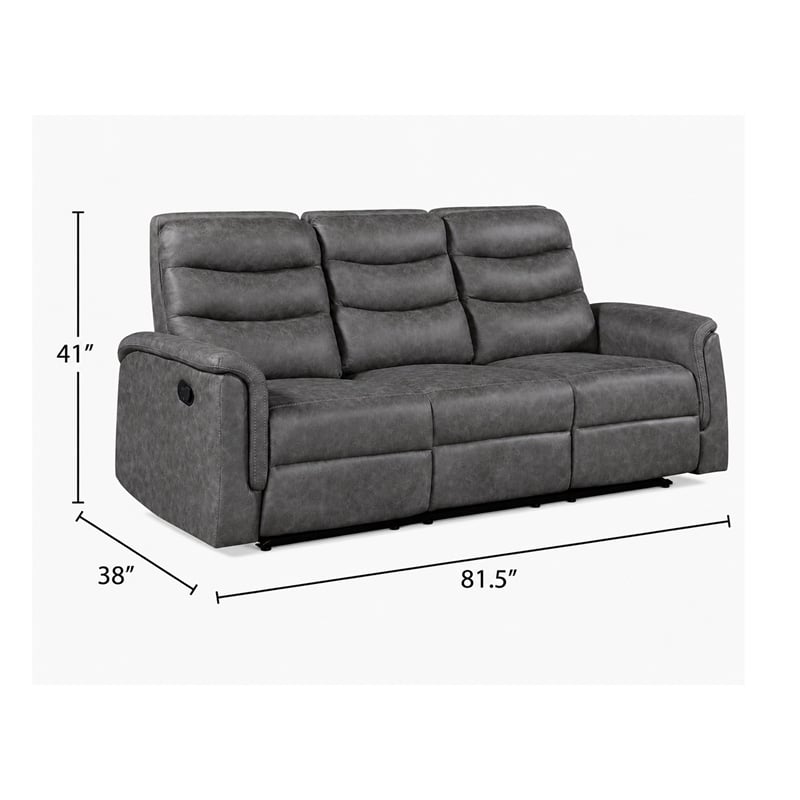 Meloni Double Glider Reclining Sofa- Drop-Down Table- Gray Microfiber