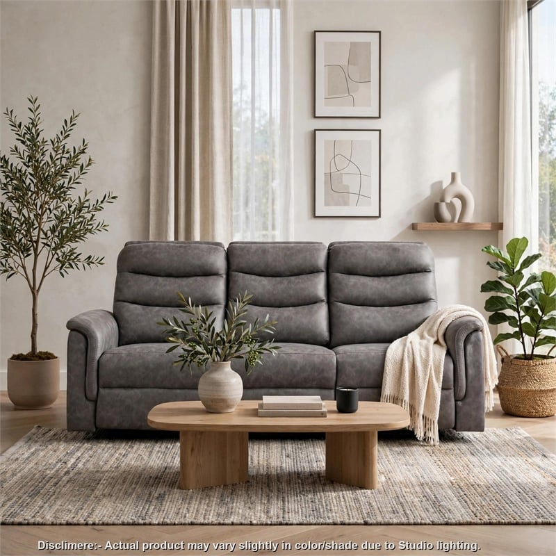 Meloni Double Glider Reclining Sofa- Drop-Down Table- Gray Microfiber