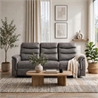 Meloni Double Glider Reclining Sofa- Drop-Down Table- Gray Microfiber