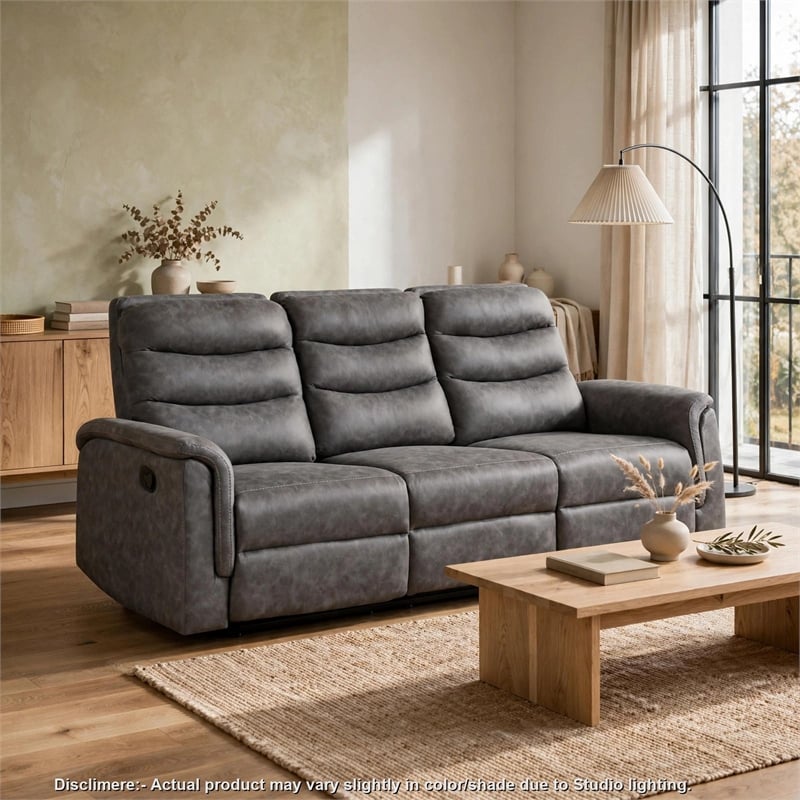 Meloni Double Glider Reclining Sofa- Drop-Down Table- Gray Microfiber