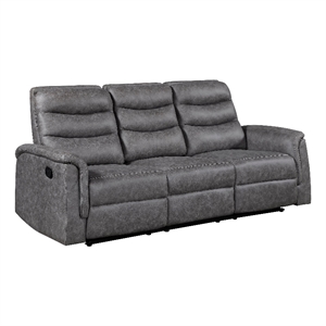 Meloni Double Glider Reclining Sofa- Drop-Down Table- Gray Microfiber